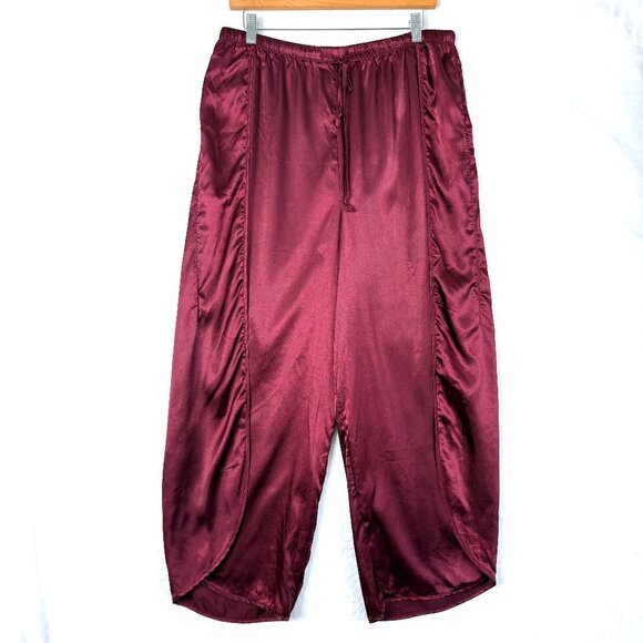 BB DAKOTA Satin Wide Leg Elastic Cropped Slit Palazzo Pants Womens L Red - Picture 1 of 9